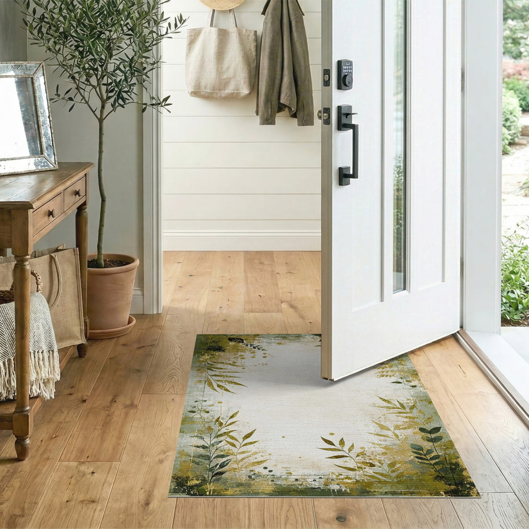Green Botanical Distressed Vintage Rug