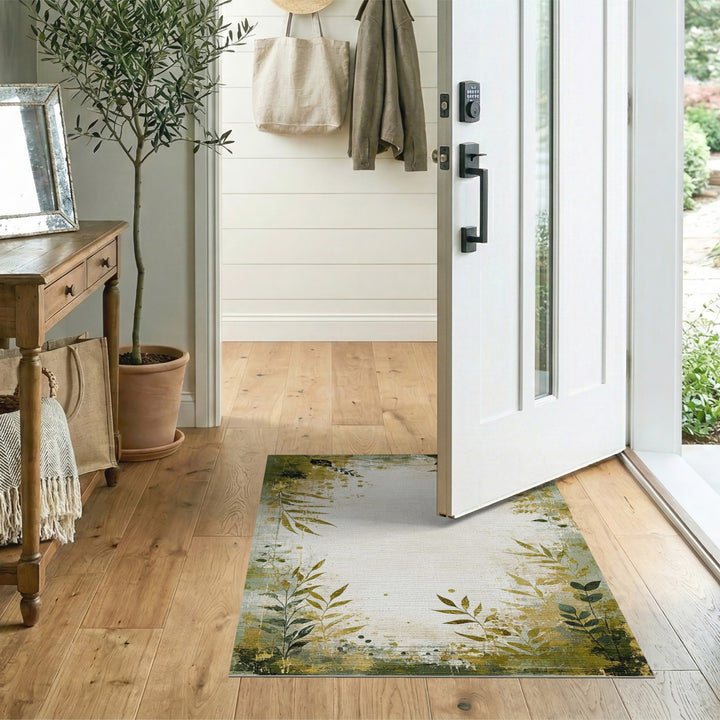 Green Botanical Distressed Vintage Rug
