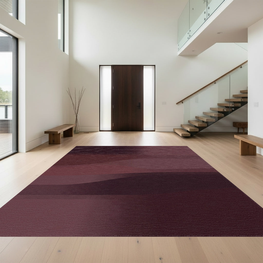 Deep Burgundy Abstract Layered Wave Rug