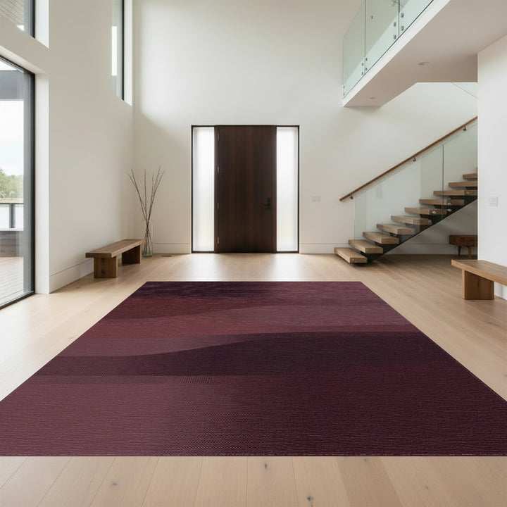Deep Burgundy Abstract Layered Wave Rug