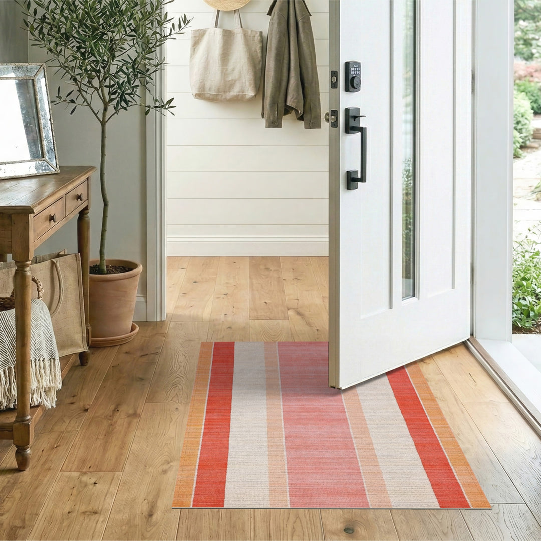 Geometric Modern Pink Striped Washable Area Rug