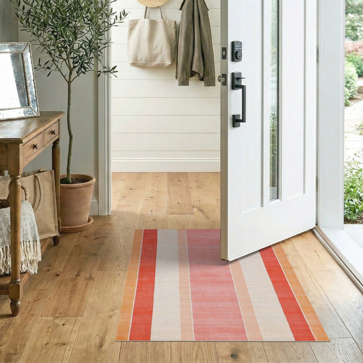 Geometric Modern Pink Striped Washable Area Rug