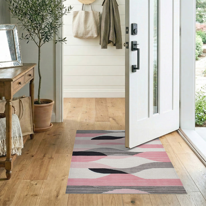 Geometric Modern Pink Geometric Wave Area Rug