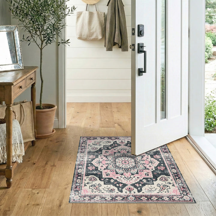 Distressed Vintage Pink Distressed Vintage Medallion Rug