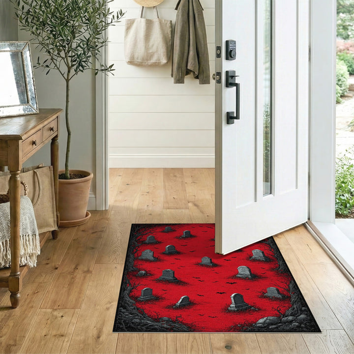 Red Graveyard Washable Area Rug