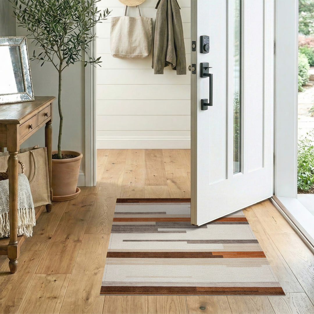 Geometric Striped Brown Area Rug