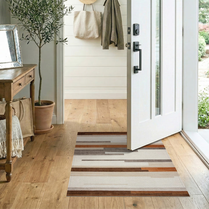 Geometric Striped Brown Area Rug