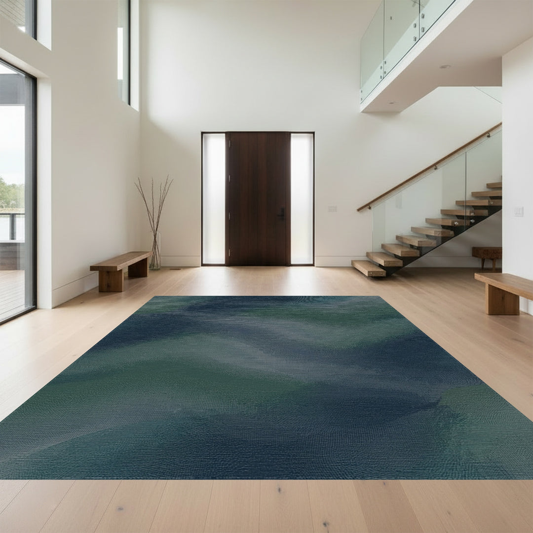 Deep Aqua Swirl Abstract Rug