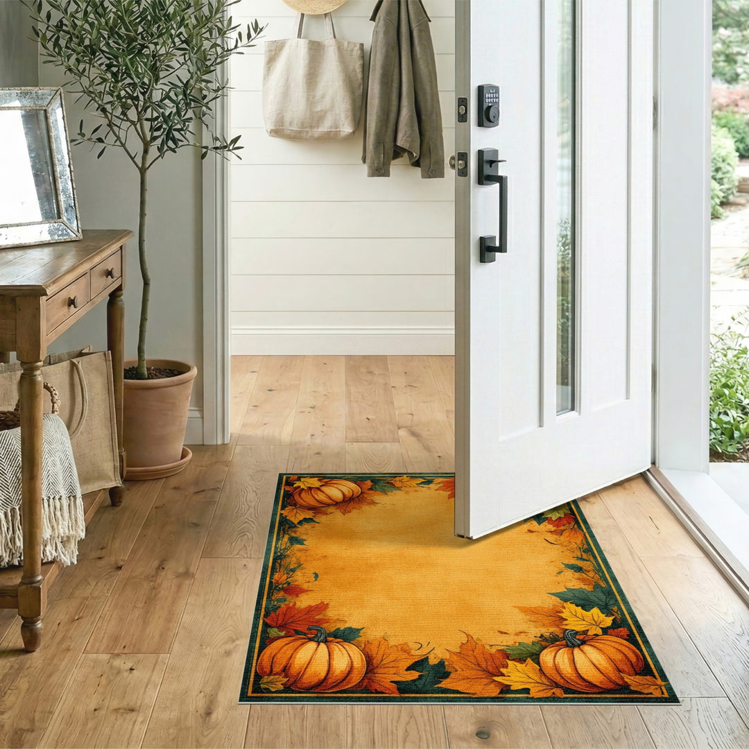 Autumn Orange Autumn Pumpkin Harvest Area Rug