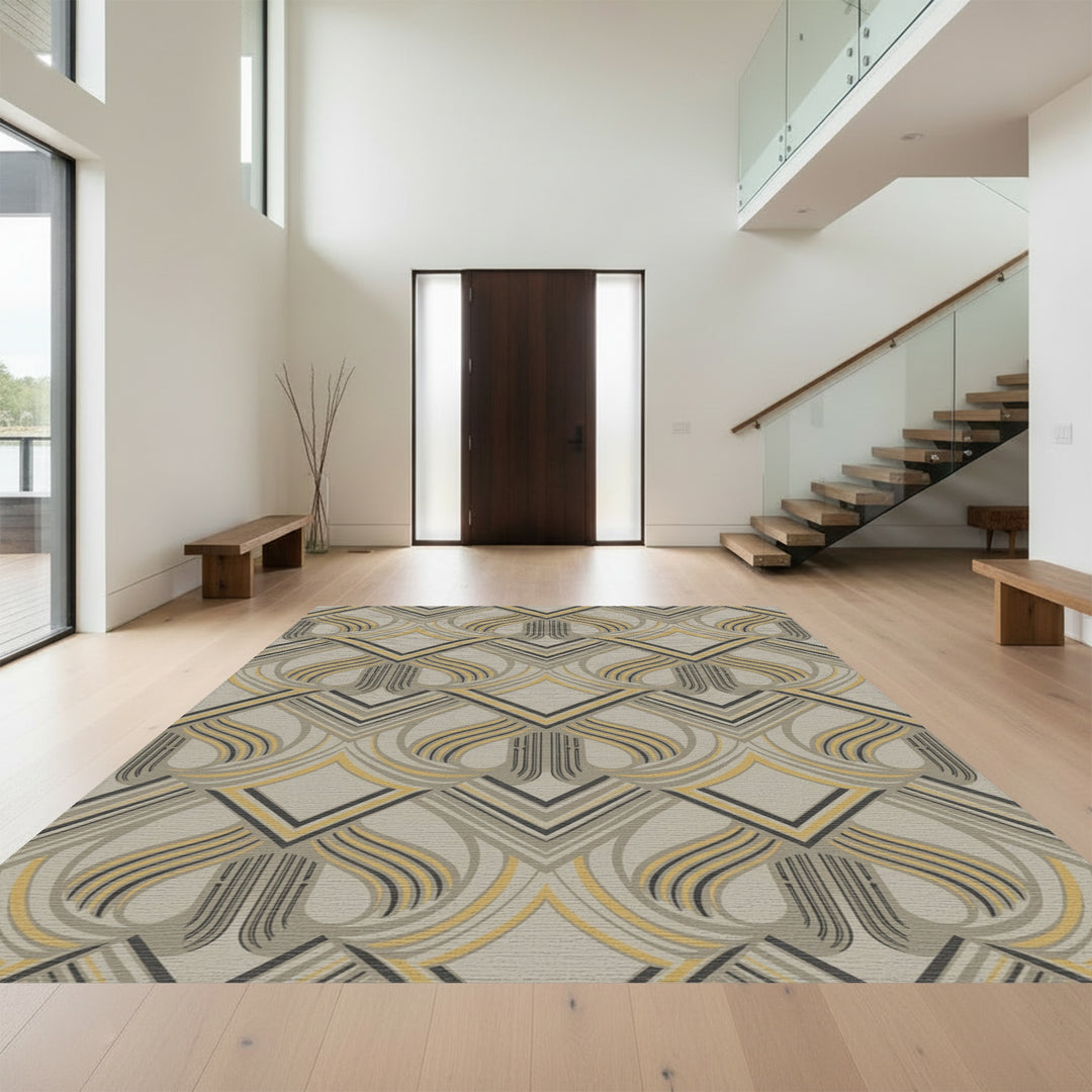 Art Deco Gray Yellow Geometric Arch Rug