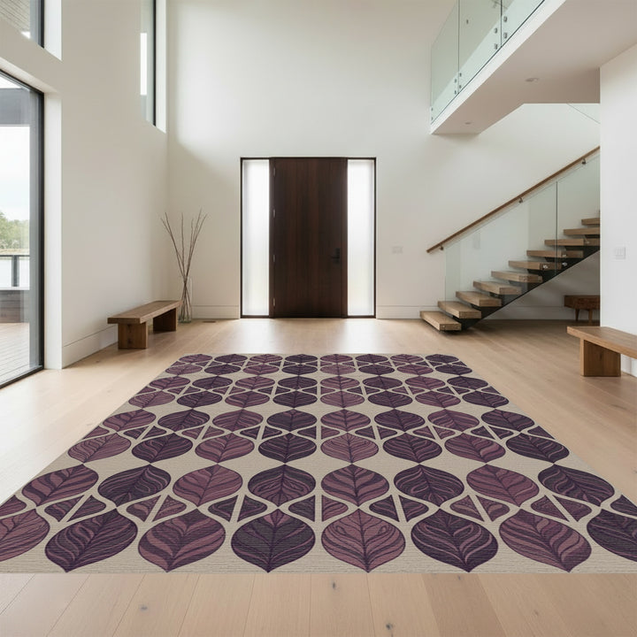 Deep Plum Leafy Intertwined Geometric Rug