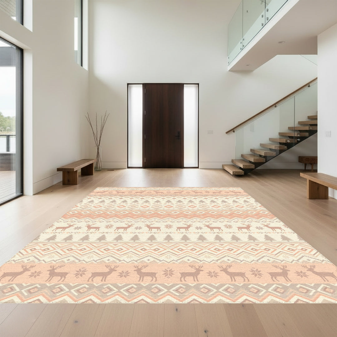 Warm Peach Reindeer Geometric Stripe Rug