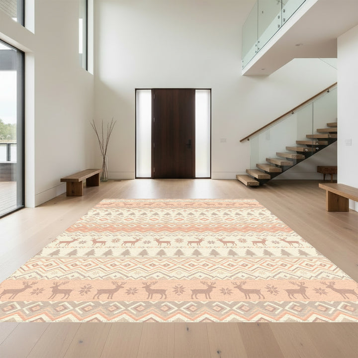 Warm Peach Reindeer Geometric Stripe Rug