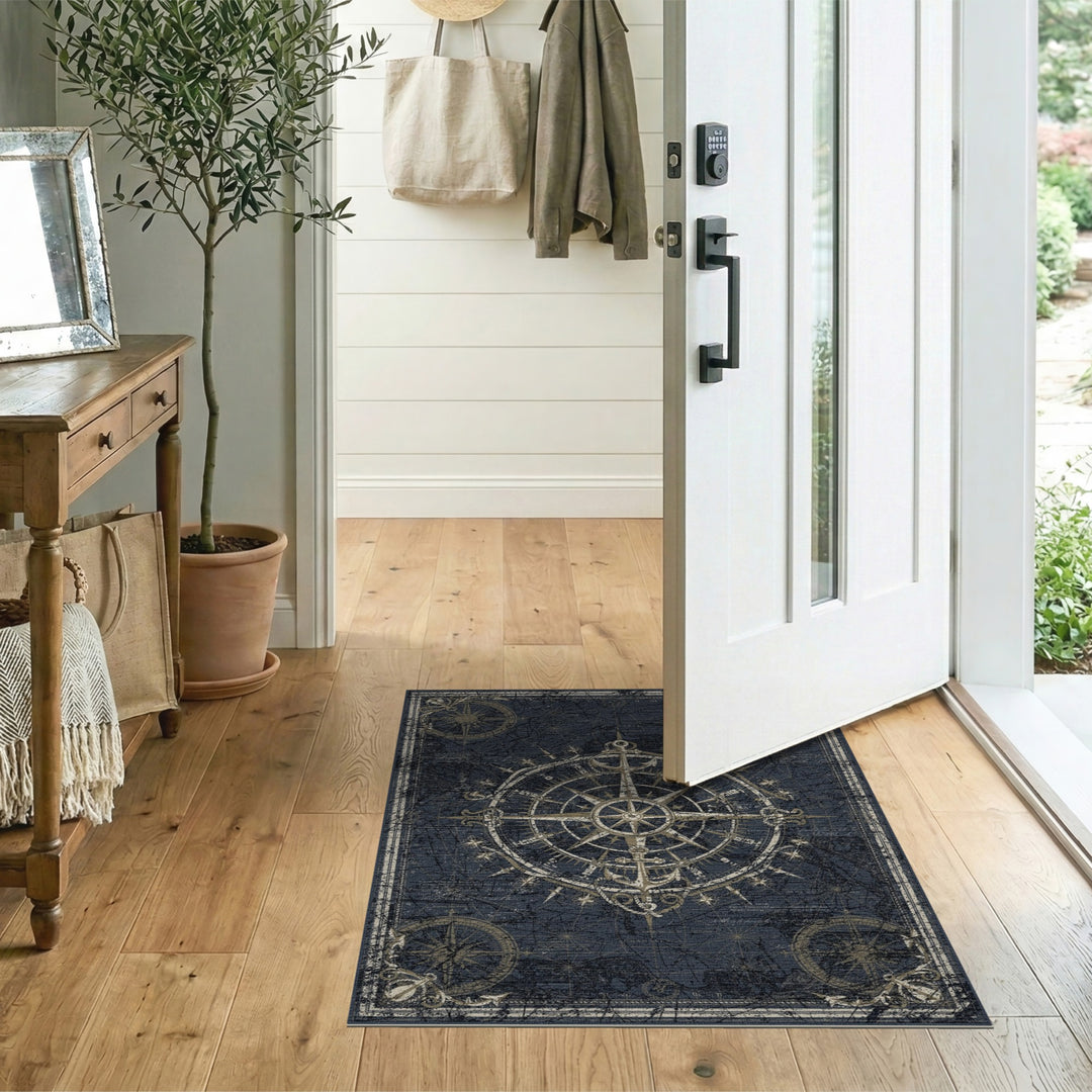Vintage Nautical Compass Area Rug