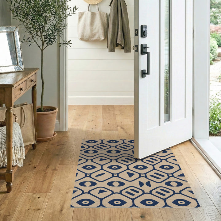 Beige Navy Geometric Eye Area Rug