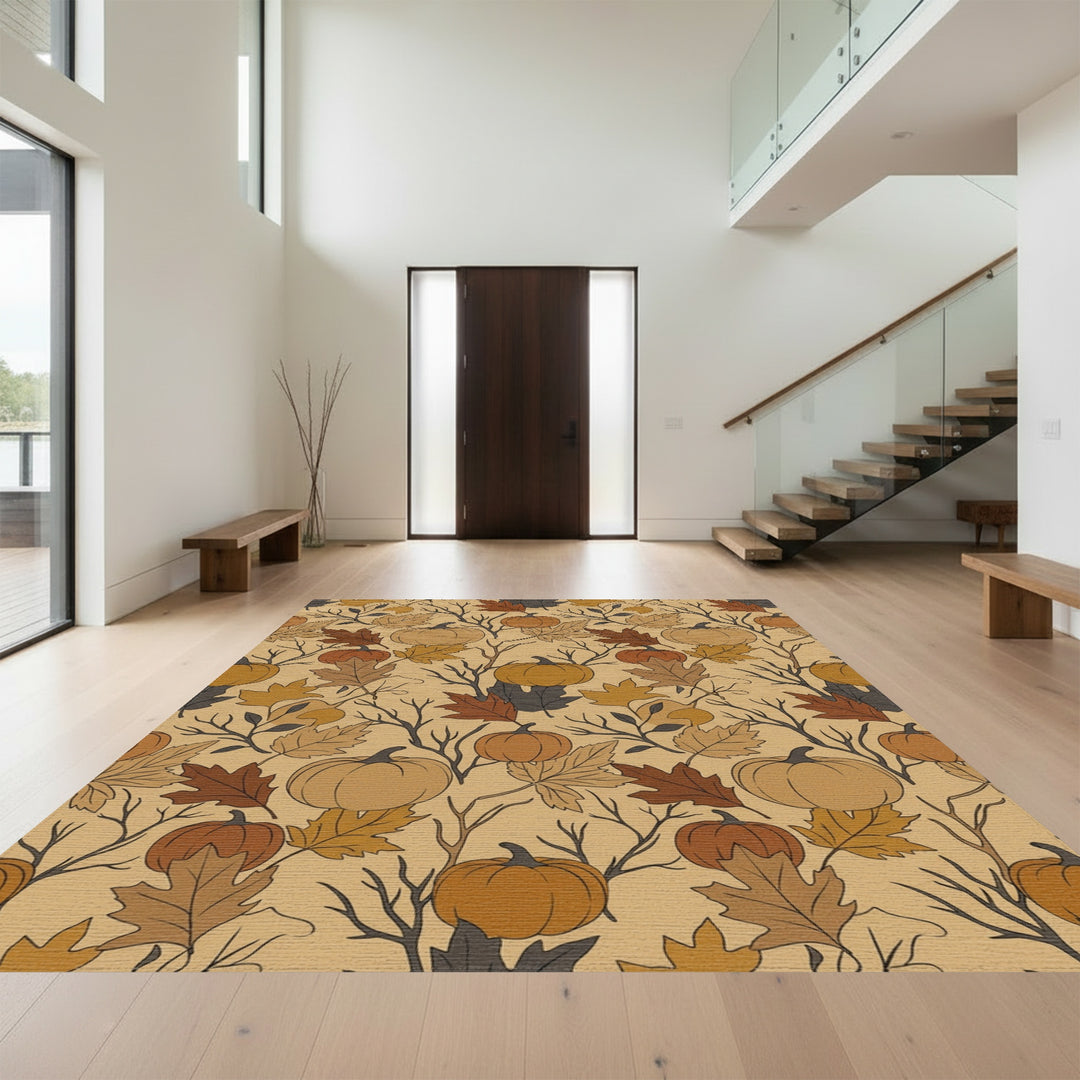 Autumn Pumpkin Leaf Garland Rug