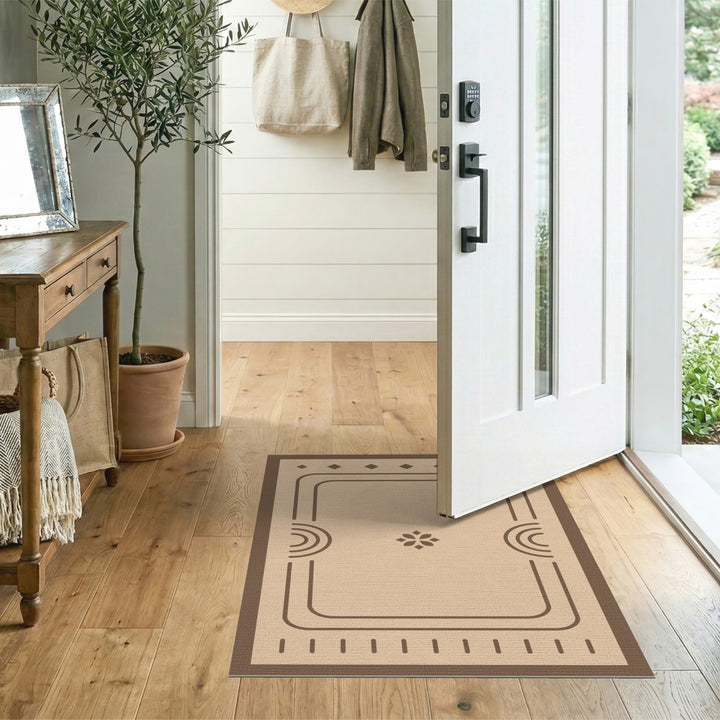 Beige Geometric Area Rug with Brown Motif