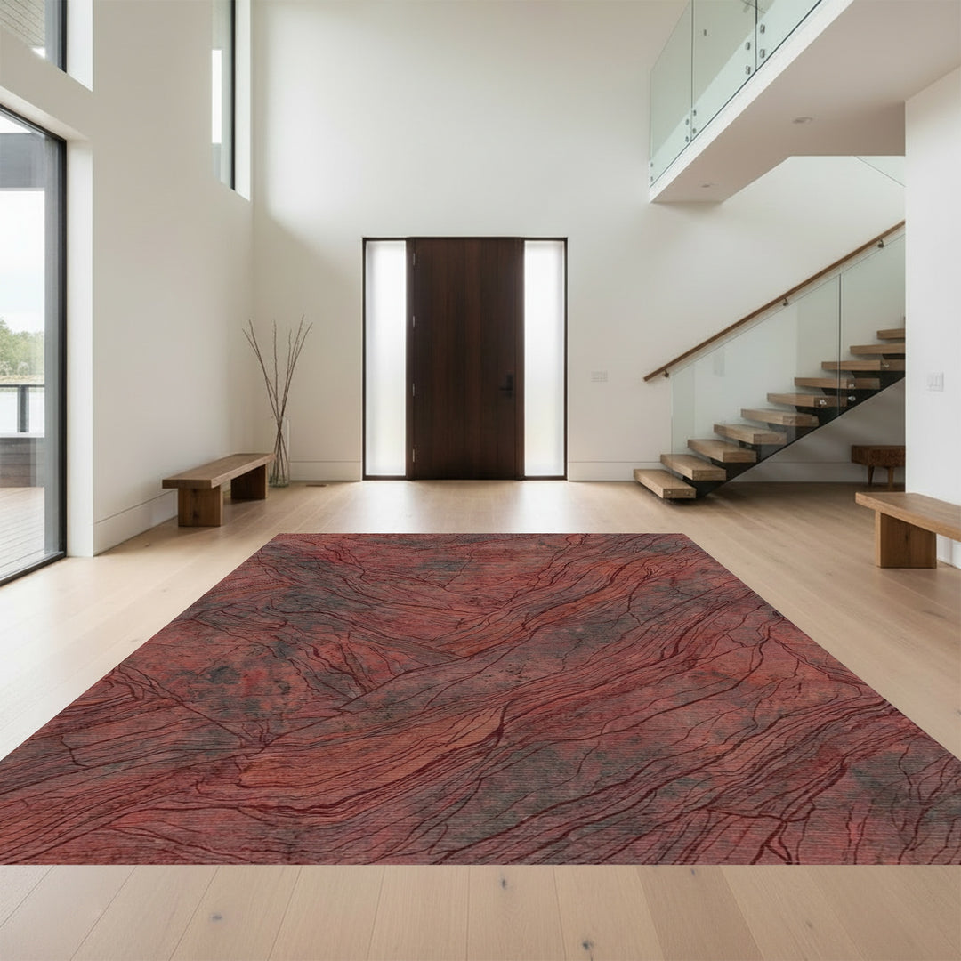 Crimson Stone Vein Textured Rug