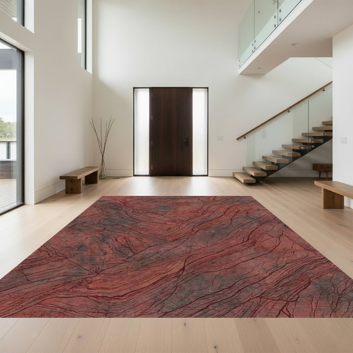 Crimson Stone Vein Textured Rug