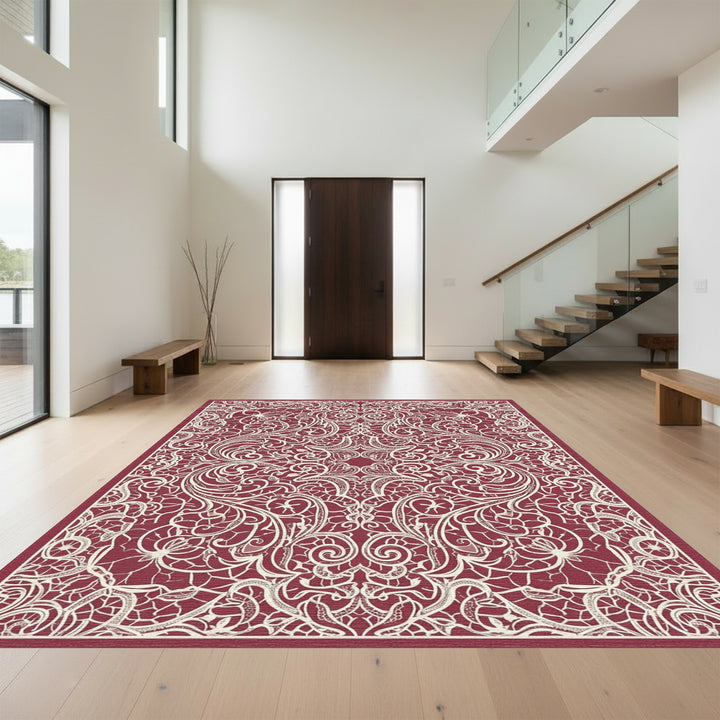 Crimson Lace Floral Medallion Rug