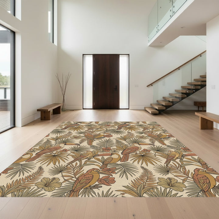 Tropical Birds Floral Lush Foliage Rug