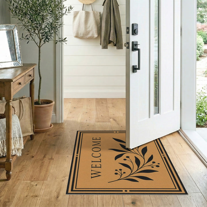 Welcome Tan Floral Area Rug