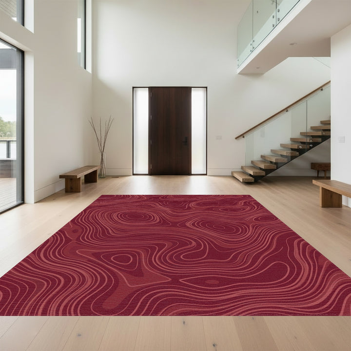 Deep Crimson Contour Lines Rug