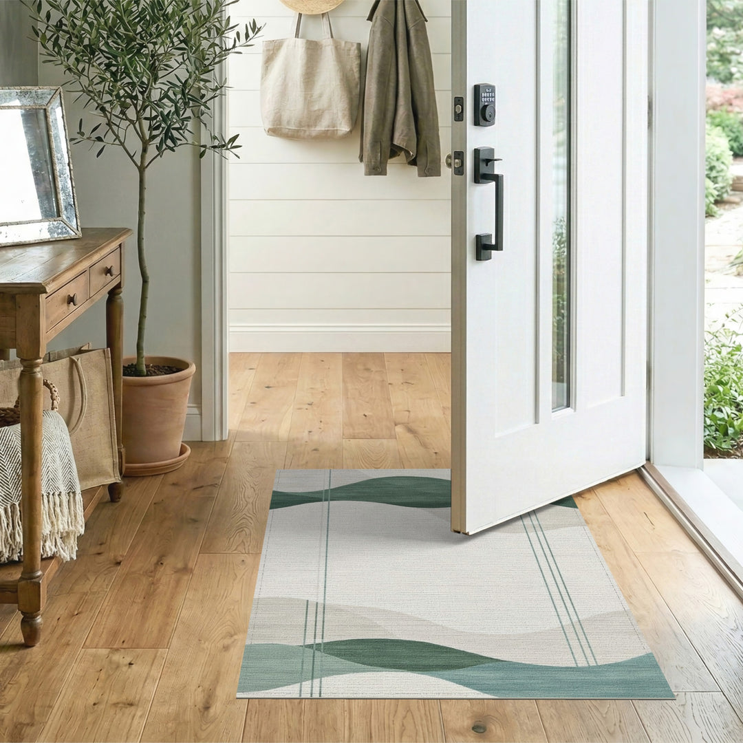 Teal Wave Abstract Area Rug