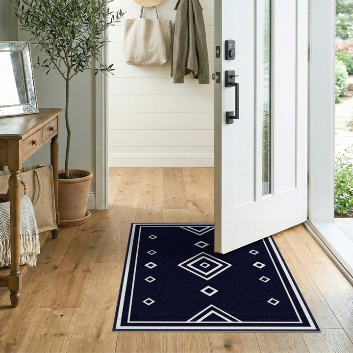 Black and White Navy Geometric Diamond Area Rug