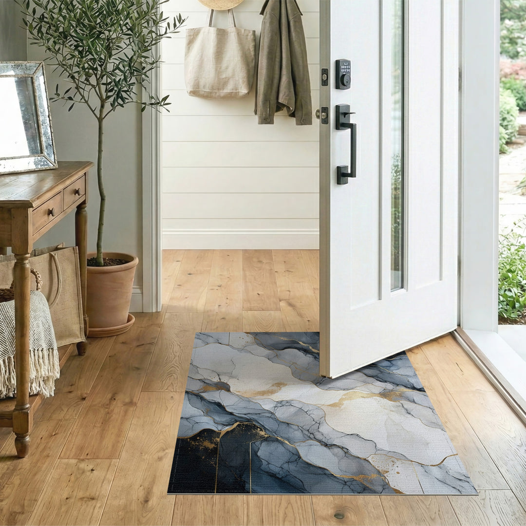 Black and White Abstract Marble Area Rug