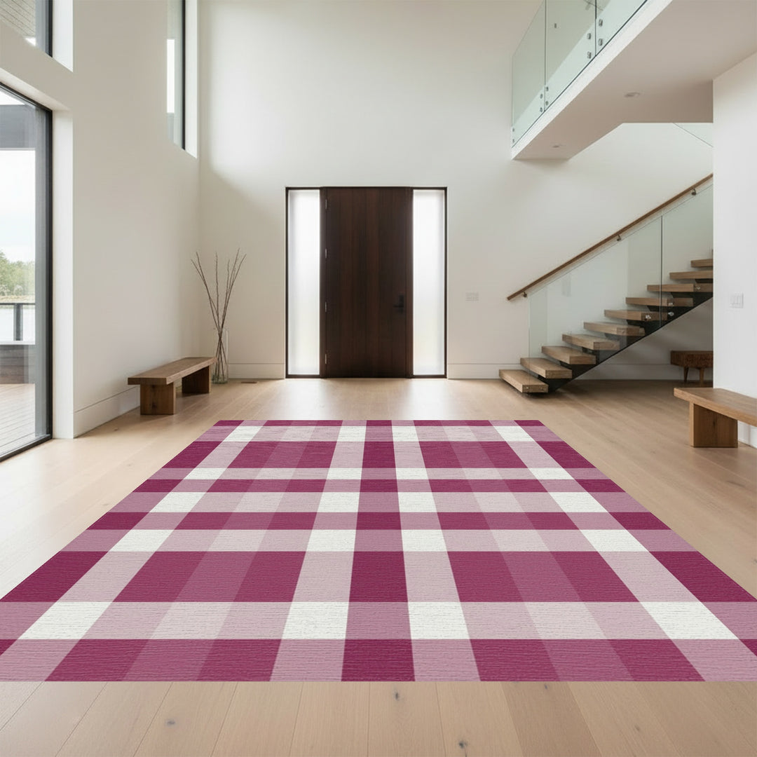 Burgundy Cream Plaid Lattice Rug