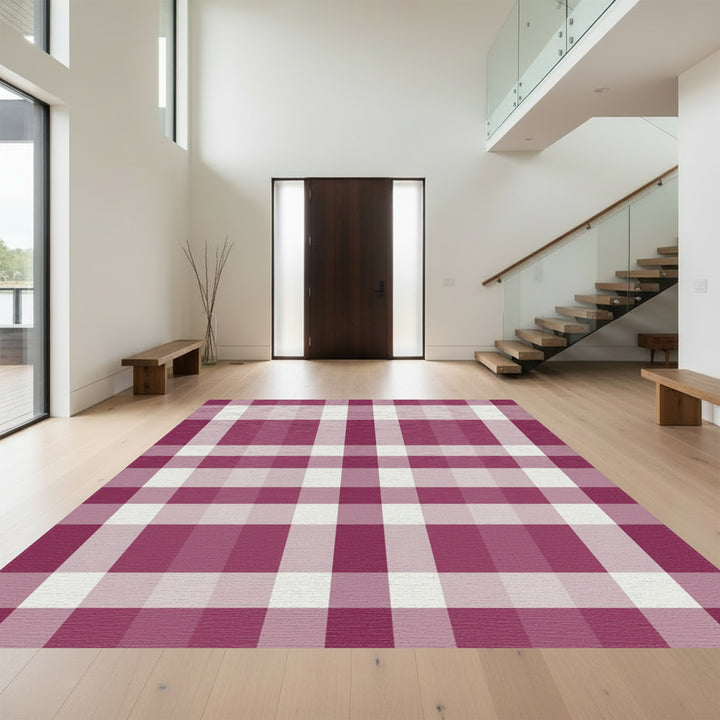 Burgundy Cream Plaid Lattice Rug