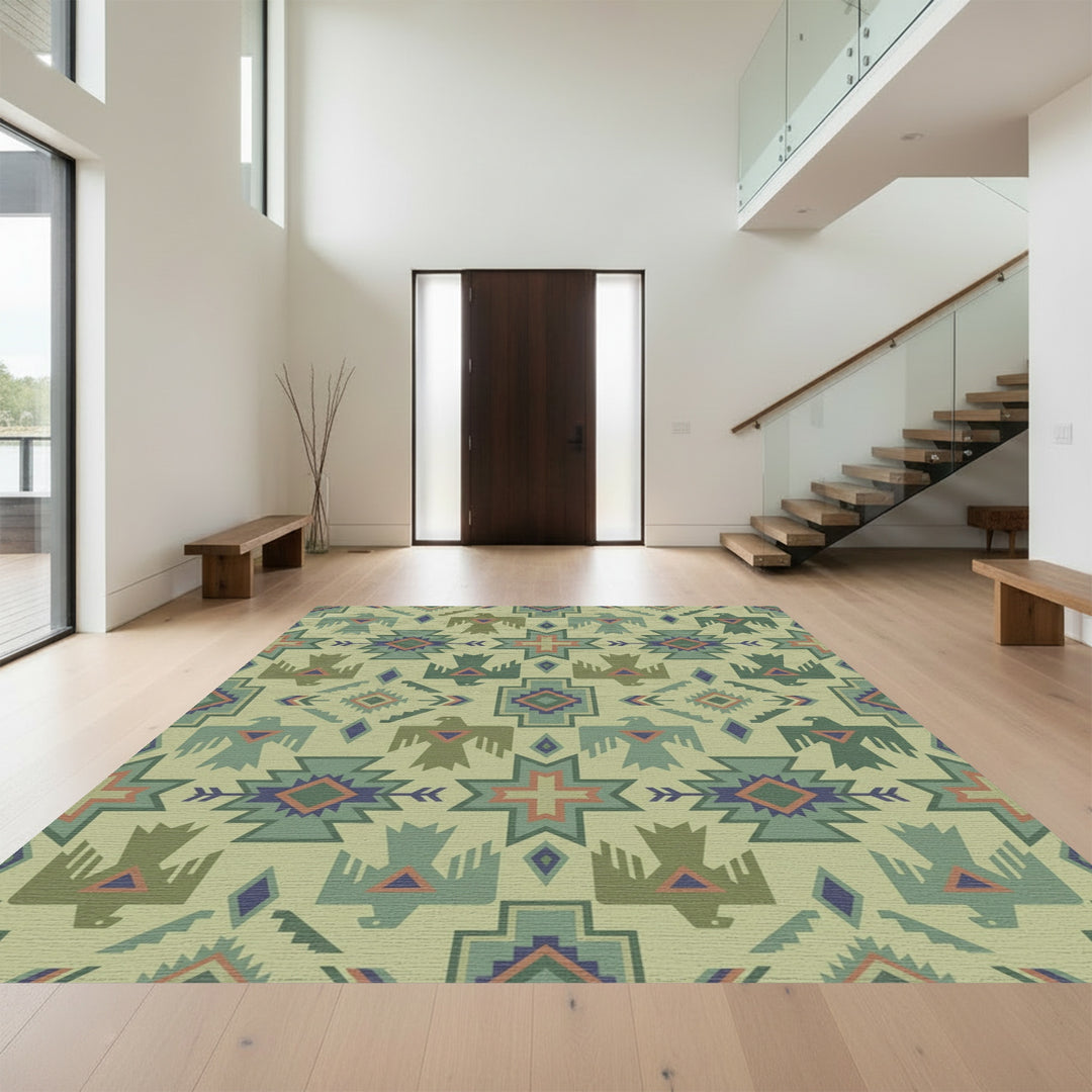 Sage Green Thunderbird Geometric Rug