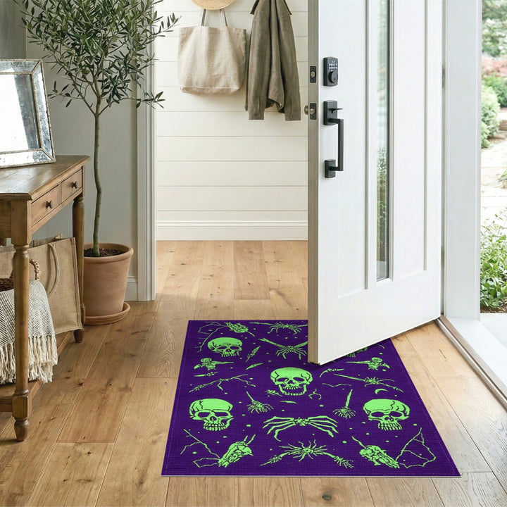 Neon Skull Spider Purple Area Rug