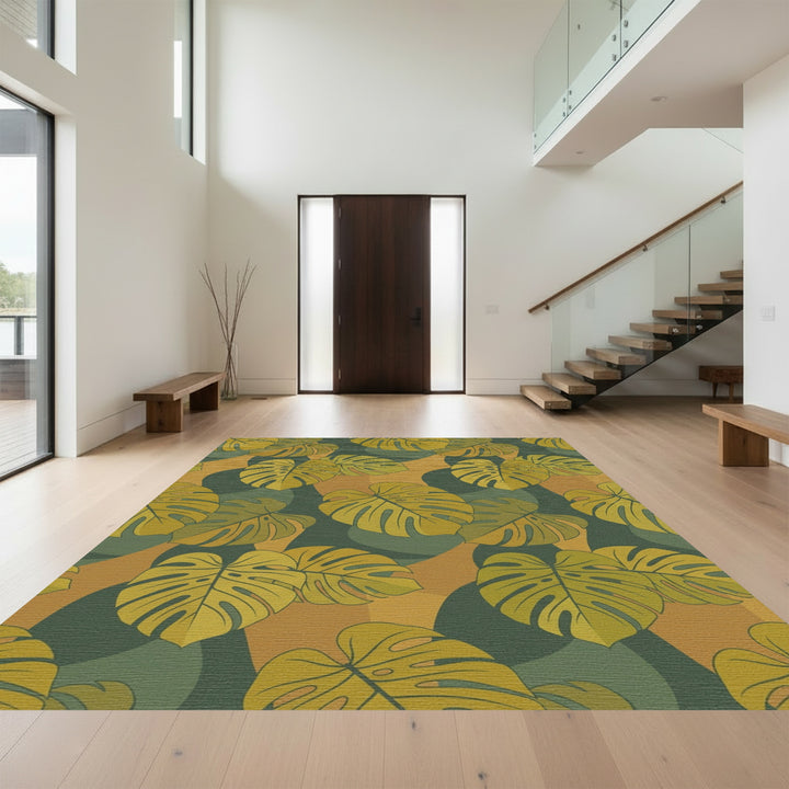 Golden Monstera Leaf Botanical Blend Rug
