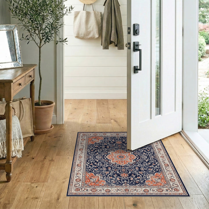 Medallion Navy Blue Traditional Persian Medallion Area Rug