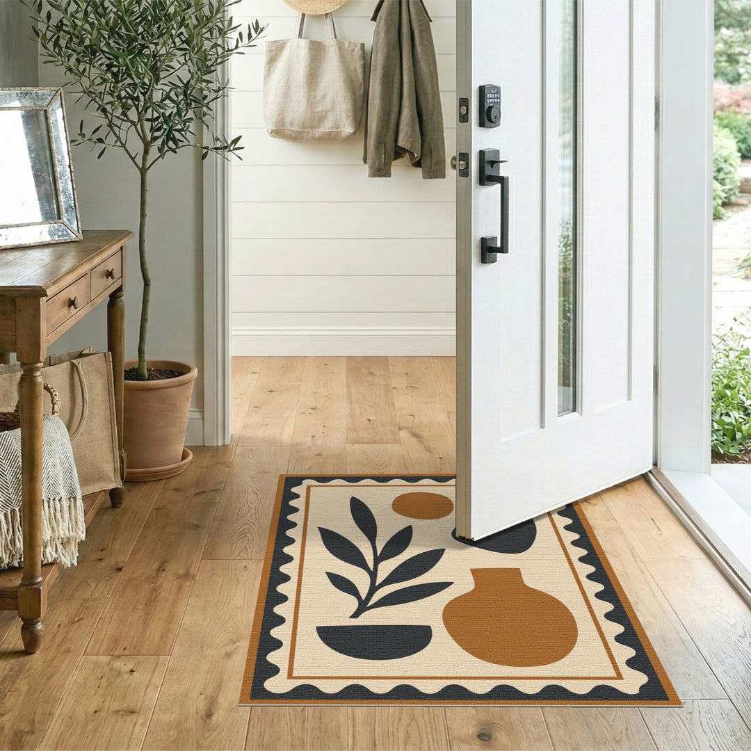 Abstract Brown Vase Plant Area Rug