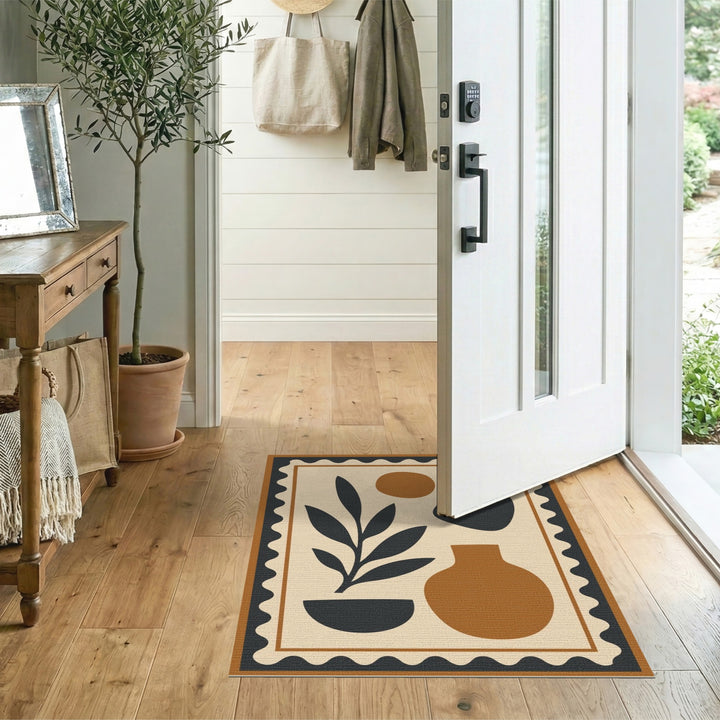 Abstract Brown Vase Plant Area Rug