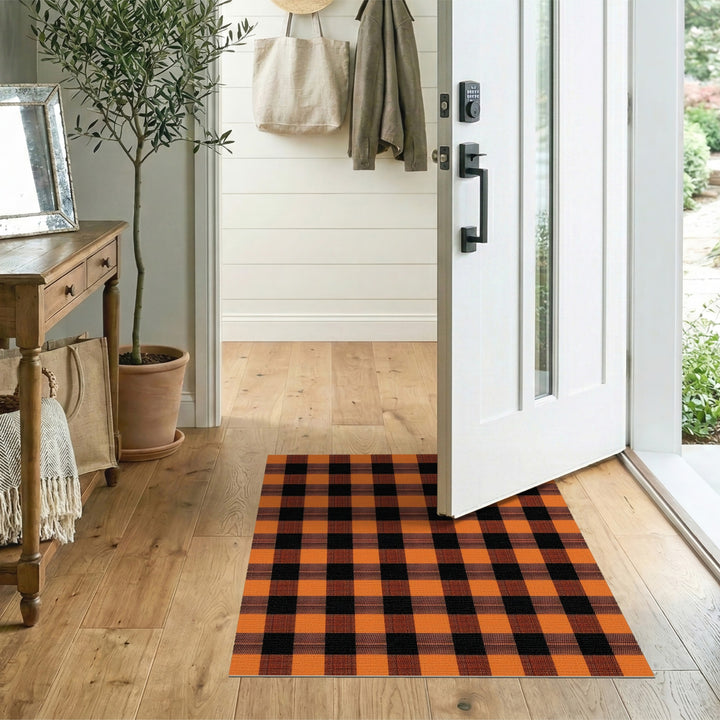 Bold Orange Black Checkered Area Rug