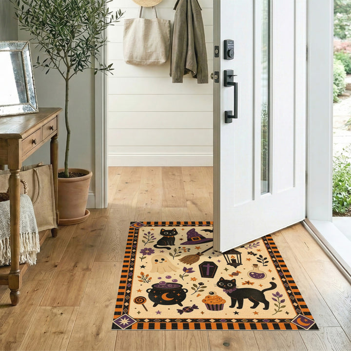Pumpkin Halloween Black Cat Pumpkin Area Rug