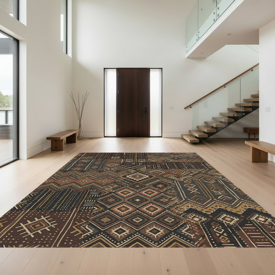 Rustic Earthy Tone Tribal Patchwork Rug