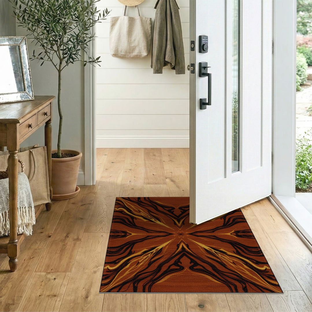 Radiant Brown Gold Abstract Area Rug