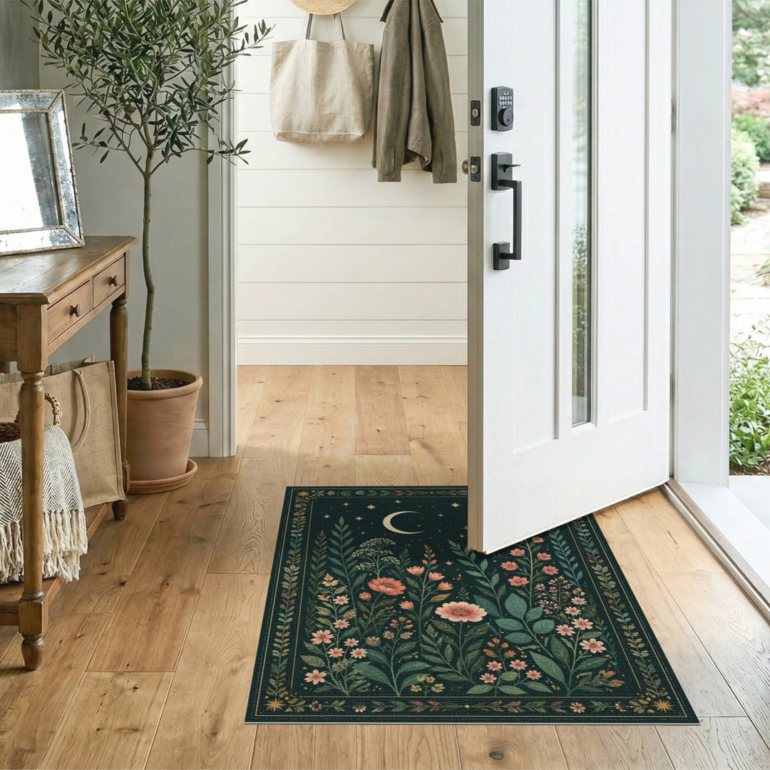Moonlit Floral Green Area Rug