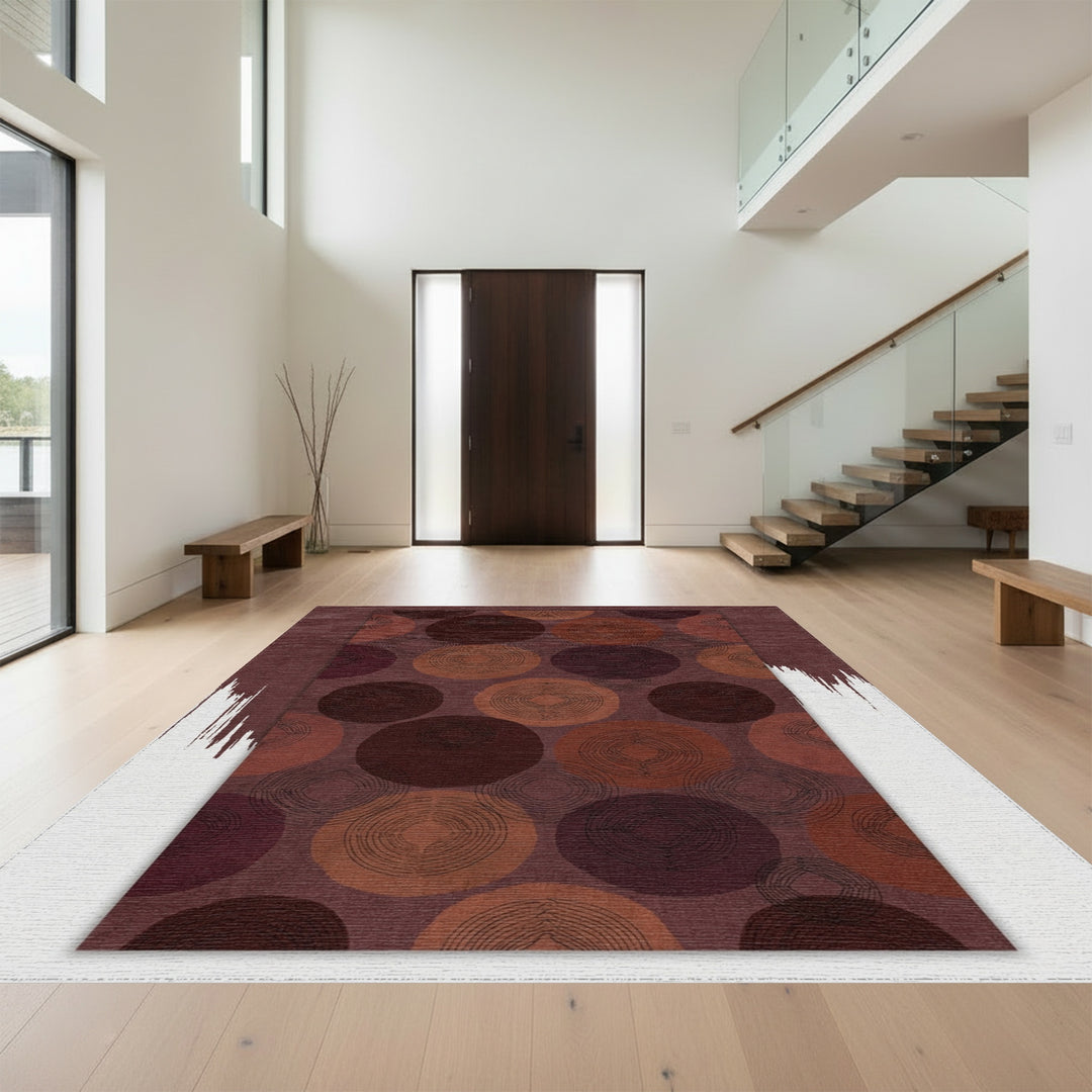 Rich Plum Rustic Circles Medallion Rug