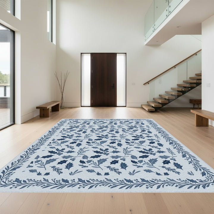Classic Blue Holly Leaf Garland Rug