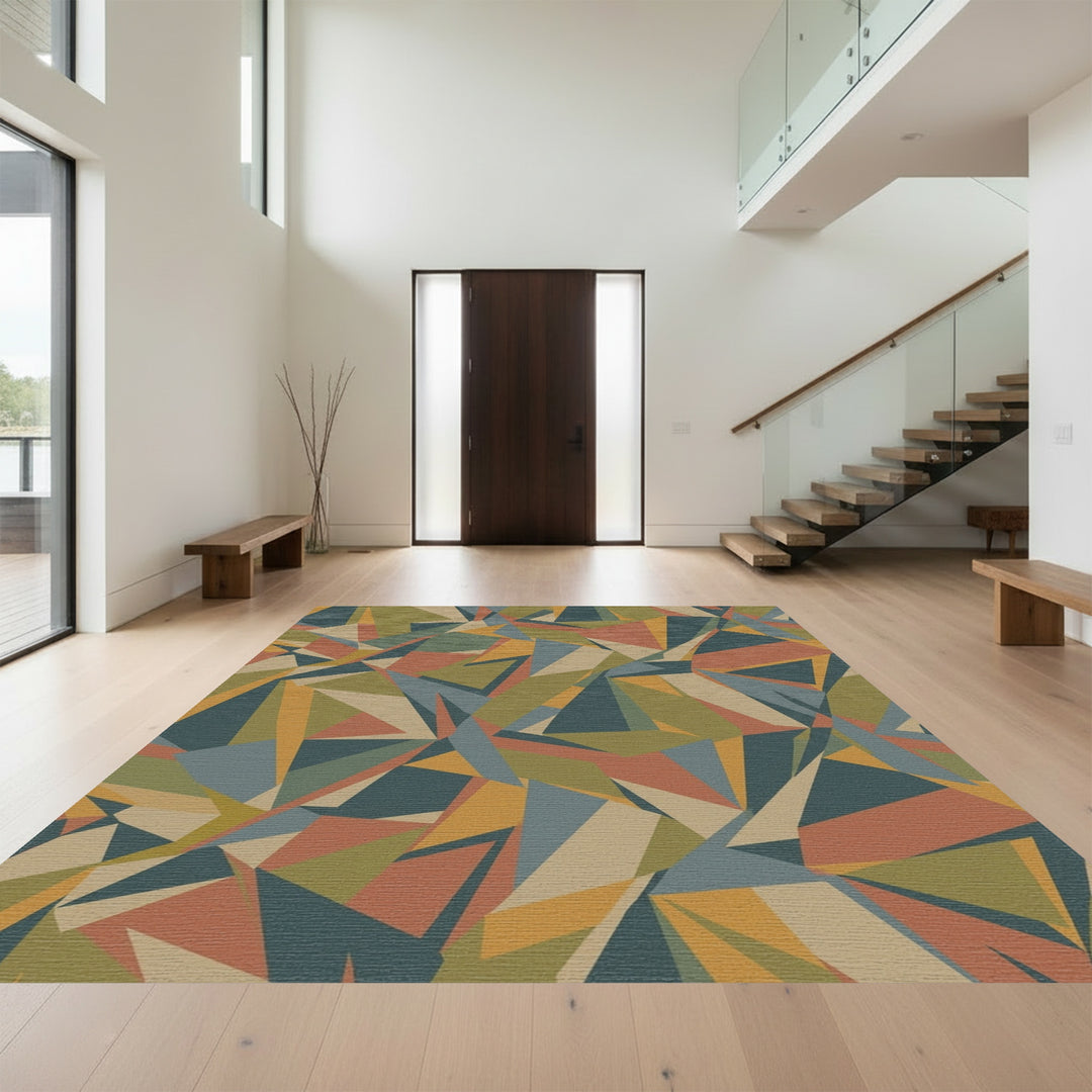 Terracotta Blue Earth Geometric Mosaic Rug