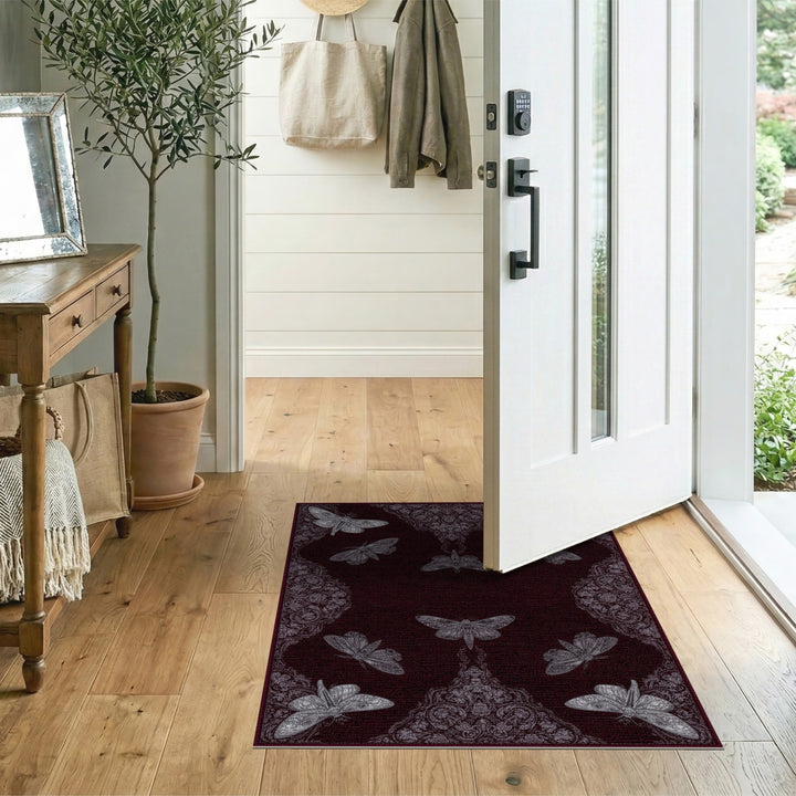 Deep Red Vintage Moth Area Rug