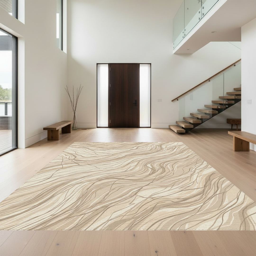 Earthy Beige Abstract Flowing Lines Rug
