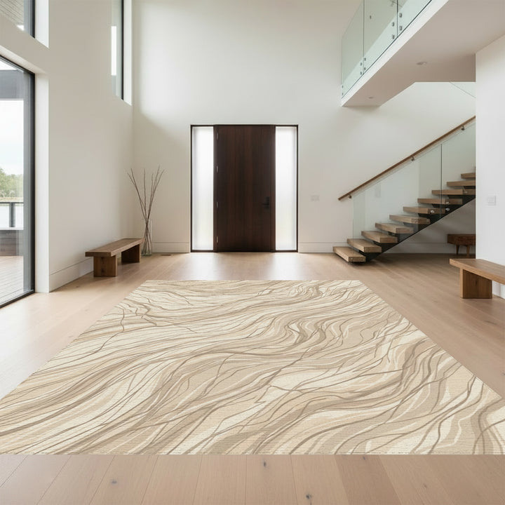 Earthy Beige Abstract Flowing Lines Rug