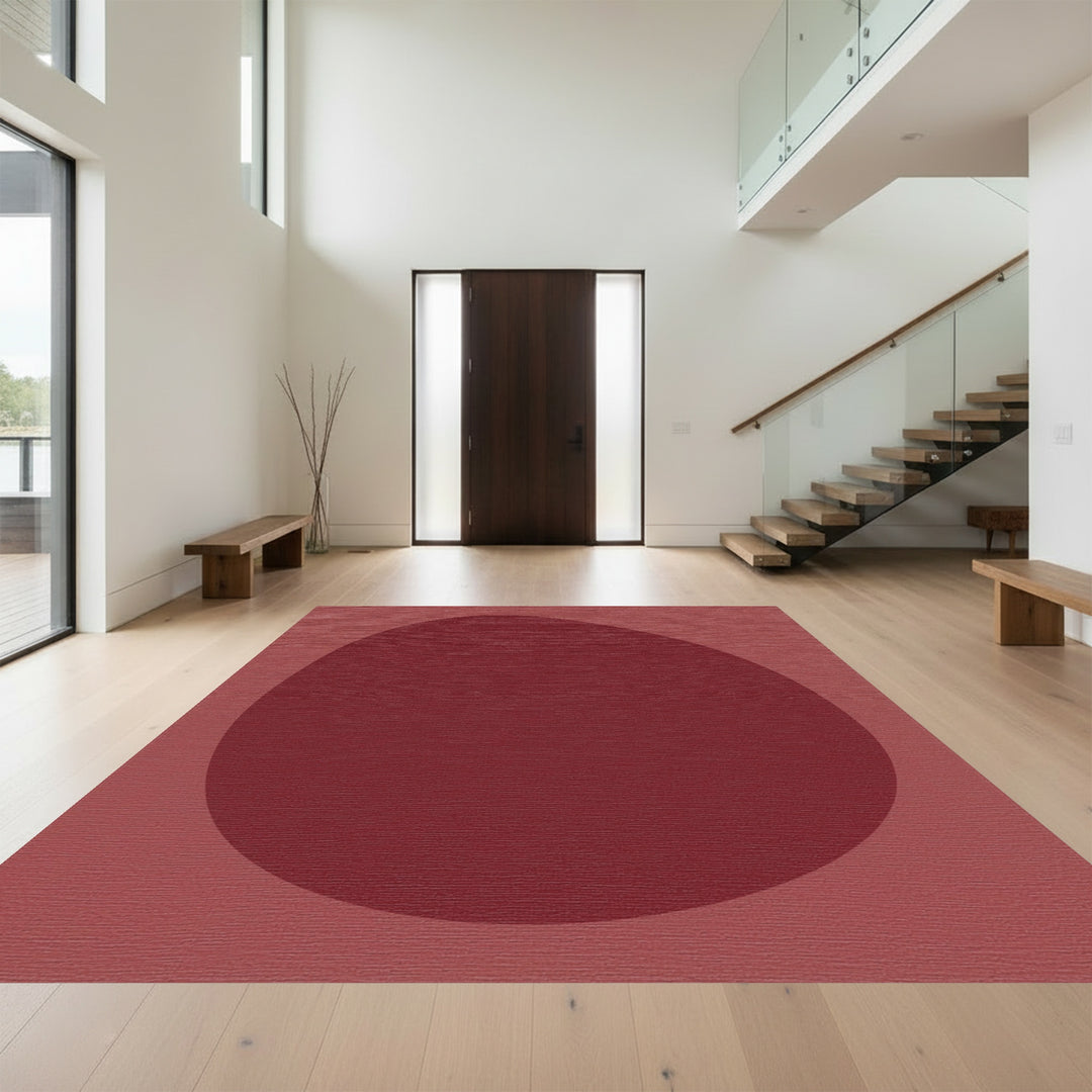 Crimson Egg Shape Abstract Rug